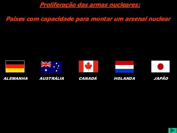 Proliferação das armas nucleares: Países com capacidade para montar um arsenal nuclear ALEMANHA AUSTRÁLIA