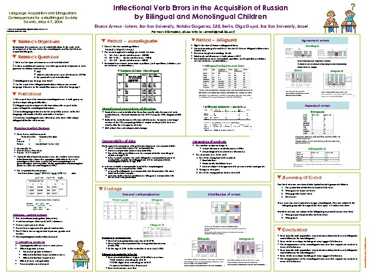 Language Acquisition and Bilingualism: Consequences for a Multilingual Society Toronto, May 4 7, 2006