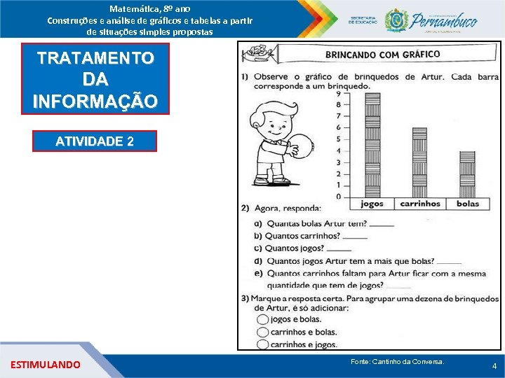 Matemática, 8º ano Construções e análise de gráficos e tabelas a partir de situações