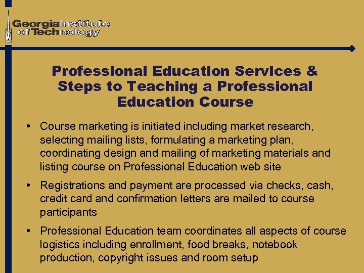 Professional Education Services & Steps to Teaching a Professional Education Course • Course marketing