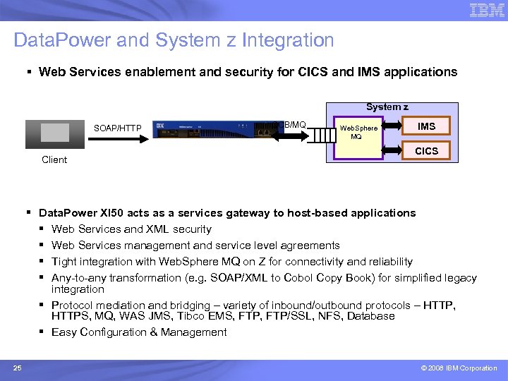 Data. Power and System z Integration Web Services enablement and security for CICS and