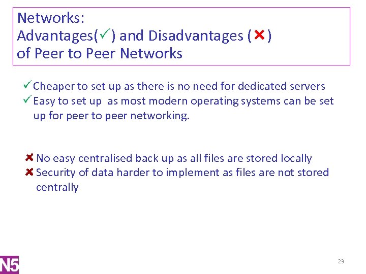 Networks: Advantages( ) and Disadvantages ( ) of Peer to Peer Networks ü Cheaper