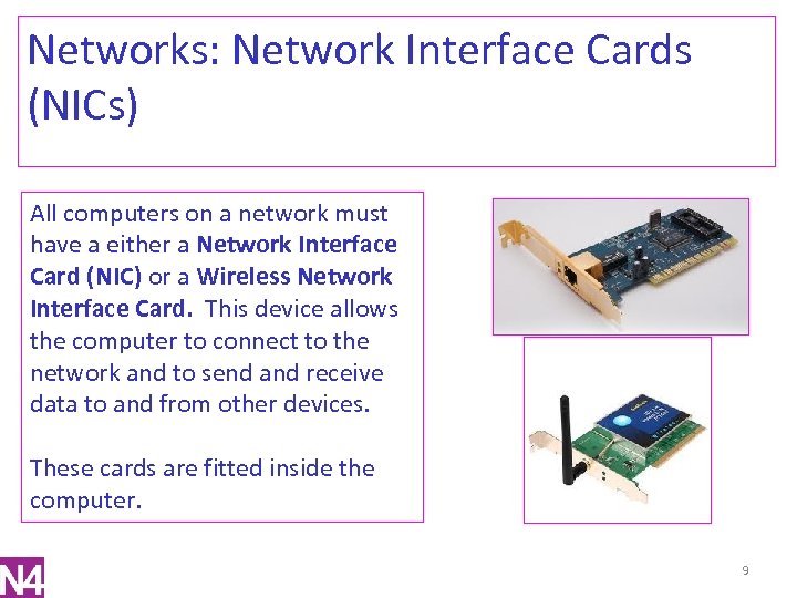 Networks: Network Interface Cards (NICs) All computers on a network must have a either