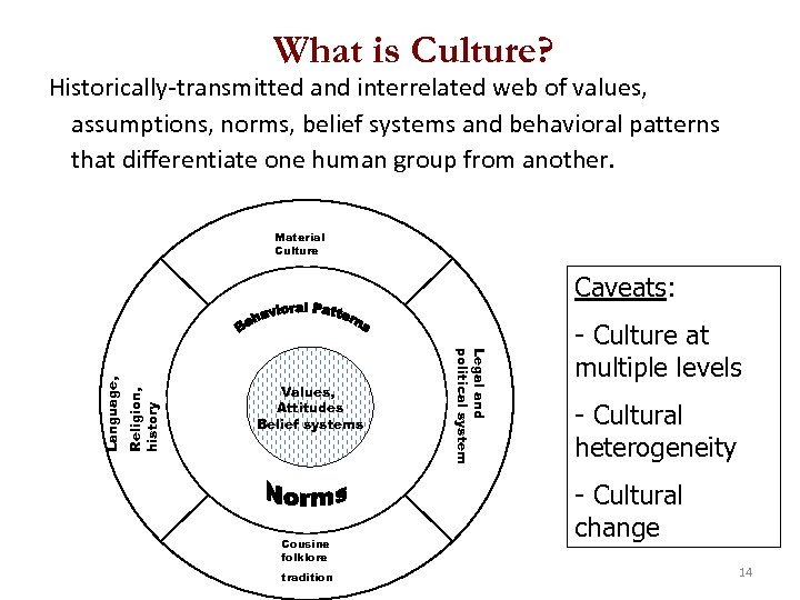 What is Culture? Historically-transmitted and interrelated web of values, assumptions, norms, belief systems and