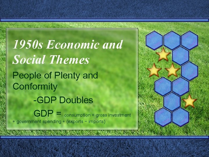 1950 s Economic and Social Themes People of Plenty and Conformity -GDP Doubles GDP