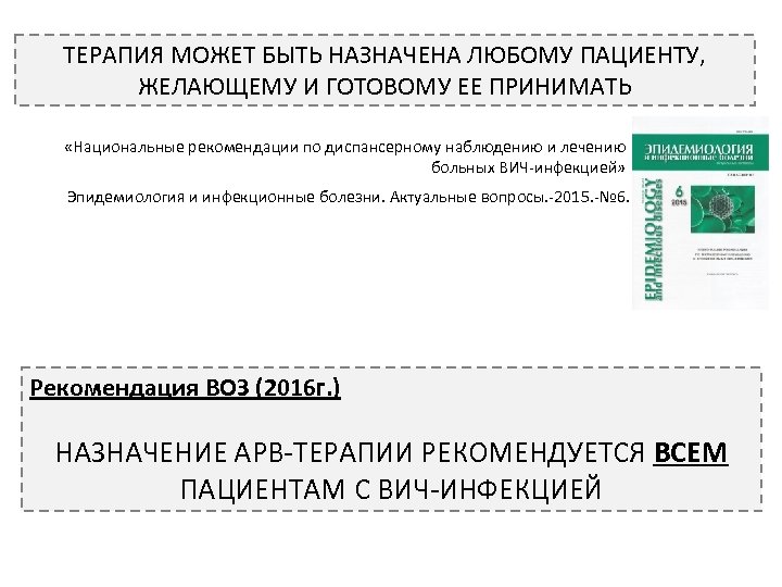 ТЕРАПИЯ МОЖЕТ БЫТЬ НАЗНАЧЕНА ЛЮБОМУ ПАЦИЕНТУ, ЖЕЛАЮЩЕМУ И ГОТОВОМУ ЕЕ ПРИНИМАТЬ «Национальные рекомендации по