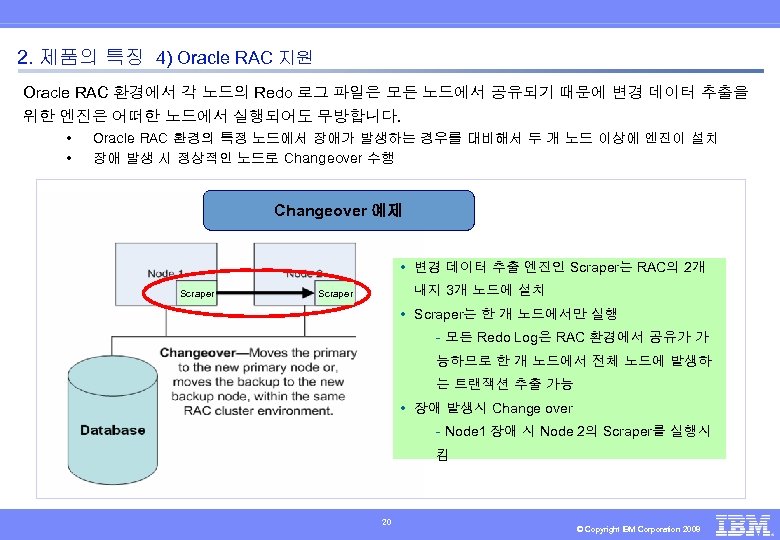 2. 제품의 특징 4) Oracle RAC 지원 Oracle RAC 환경에서 각 노드의 Redo 로그
