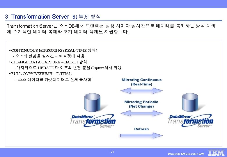 3. Transformation Server 6) 복제 방식 Transformation Server는 소스DB에서 트랜잭션 발생 시마다 실시간으로 데이터를