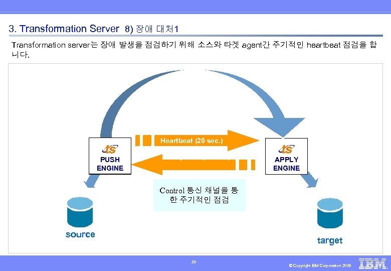 3. Transformation Server 8) 장애 대처 1 Transformation server는 장애 발생을 점검하기 위해 소스와