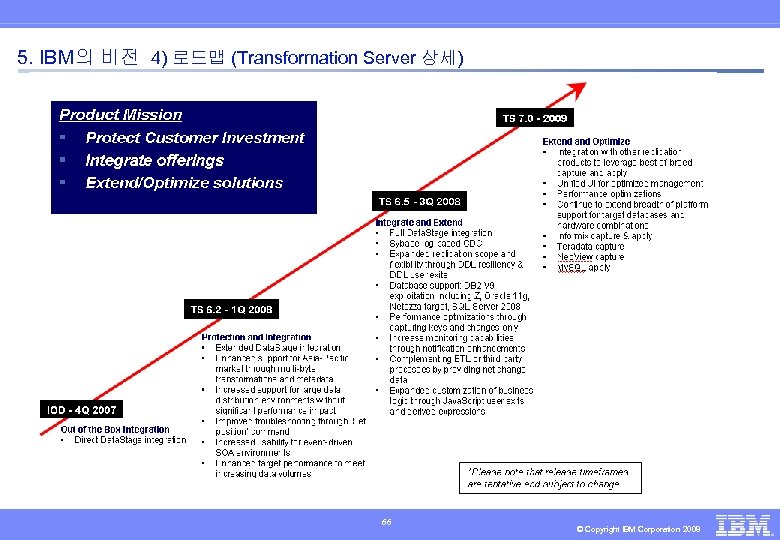 5. IBM의 비전 4) 로드맵 (Transformation Server 상세) Source: IBM IOD Conference, 2007 66