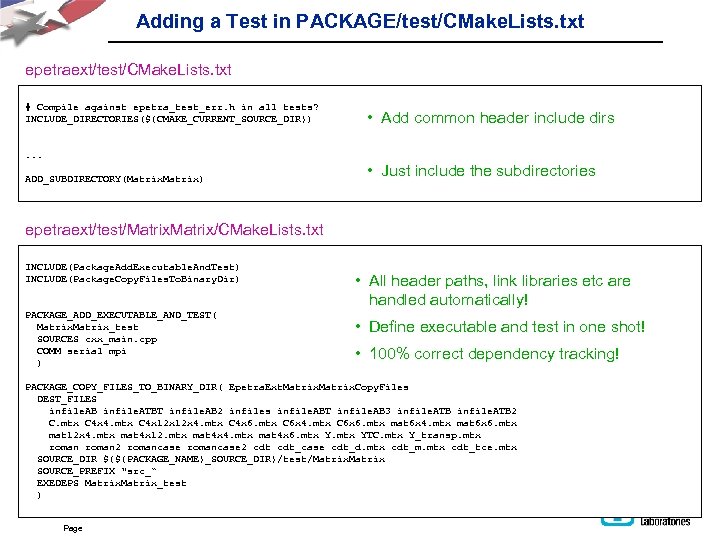 Adding a Test in PACKAGE/test/CMake. Lists. txt epetraext/test/CMake. Lists. txt # Compile against epetra_test_err.