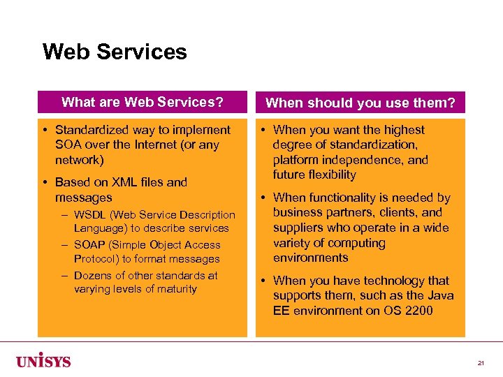 Web Services What are Web Services? • Standardized way to implement SOA over the