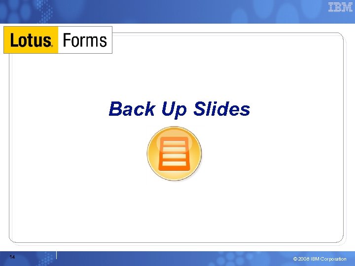 Back Up Slides 14 © 2008 IBM Corporation 