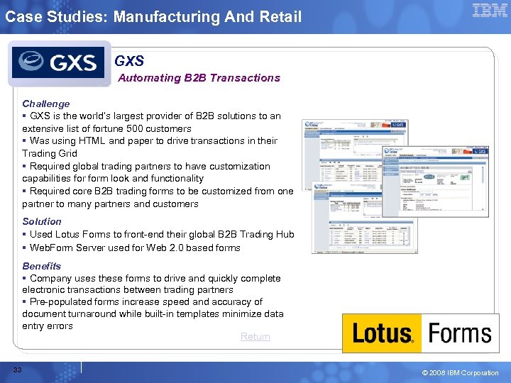 Case Studies: Manufacturing And Retail GXS Automating B 2 B Transactions Challenge GXS is