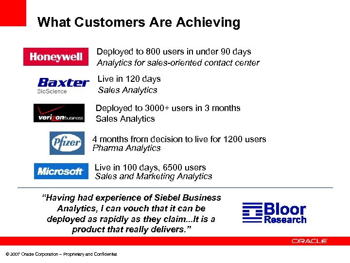 What Customers Are Achieving Deployed to 800 users in under 90 days Analytics for