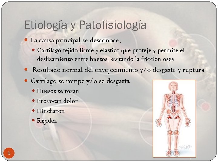 Etiología y Patofisiología La causa principal se desconoce. Cartilago tejido firme y elastico que
