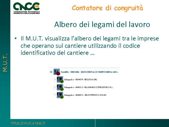 Contatore di congruità M. U. T. Albero dei legami del lavoro • Il M.