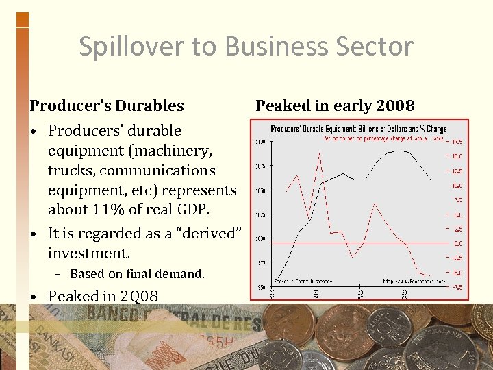 Spillover to Business Sector Producer’s Durables • Producers’ durable equipment (machinery, trucks, communications equipment,