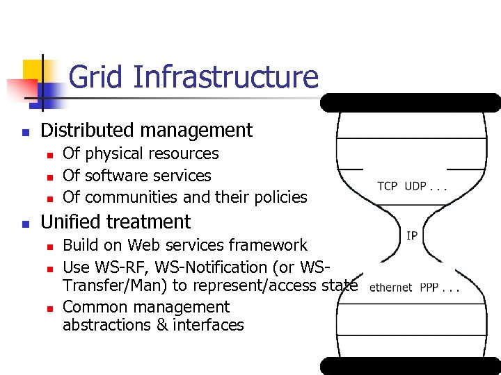 Grid Infrastructure n Distributed management n n Of physical resources Of software services Of