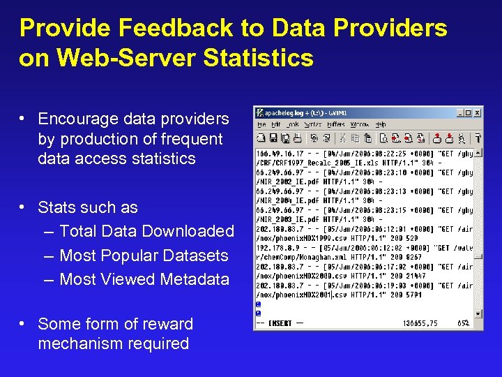 Provide Feedback to Data Providers on Web-Server Statistics • Encourage data providers by production