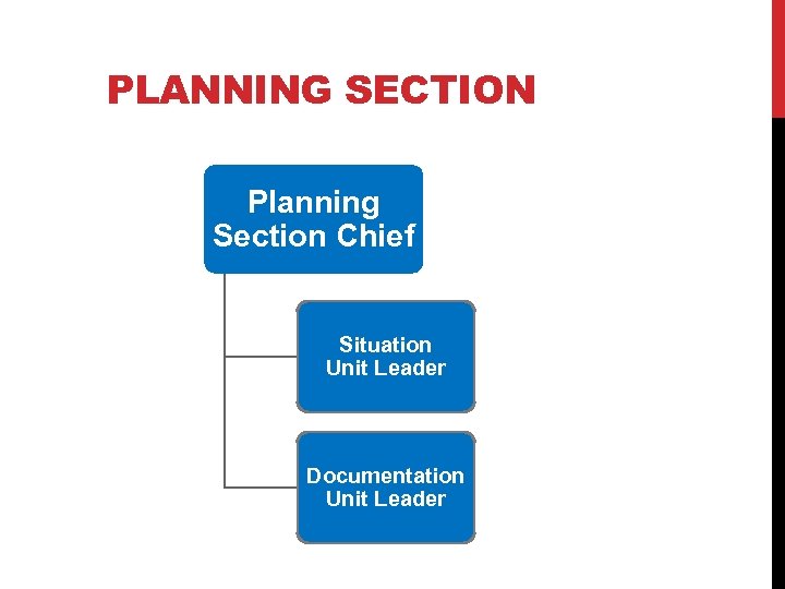 PLANNING SECTION Planning Section Chief Situation Unit Leader Documentation Unit Leader 