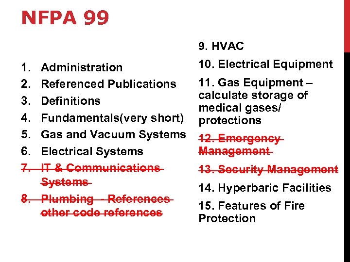 NFPA 99 9. HVAC 1. 2. 3. 4. 5. 6. 7. Administration Referenced Publications