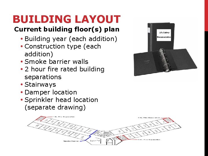 BUILDING LAYOUT Current building floor(s) plan • Building year (each addition) • Construction type
