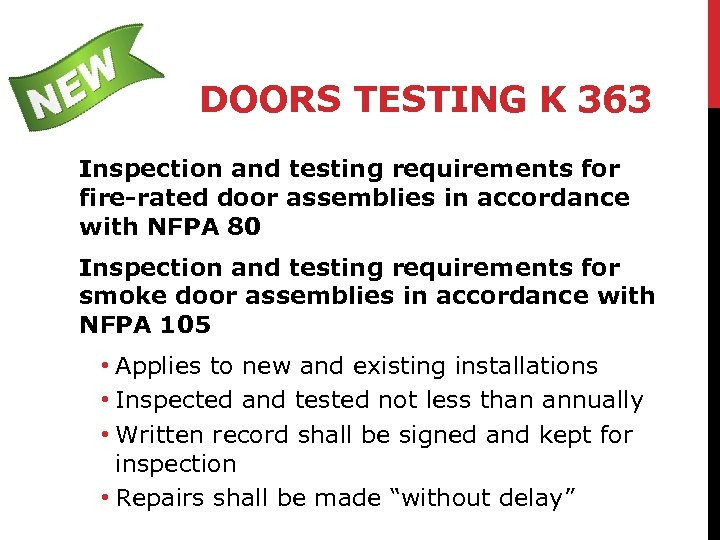 DOORS TESTING K 363 Inspection and testing requirements for fire-rated door assemblies in accordance