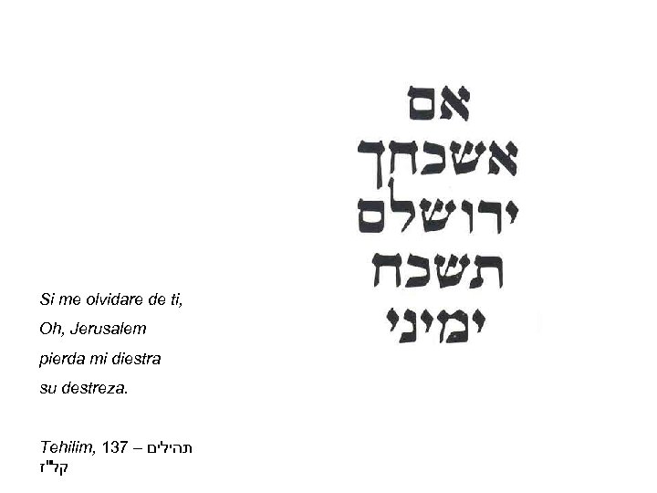 Si me olvidare de ti, Oh, Jerusalem pierda mi diestra su destreza. Tehilim, 137