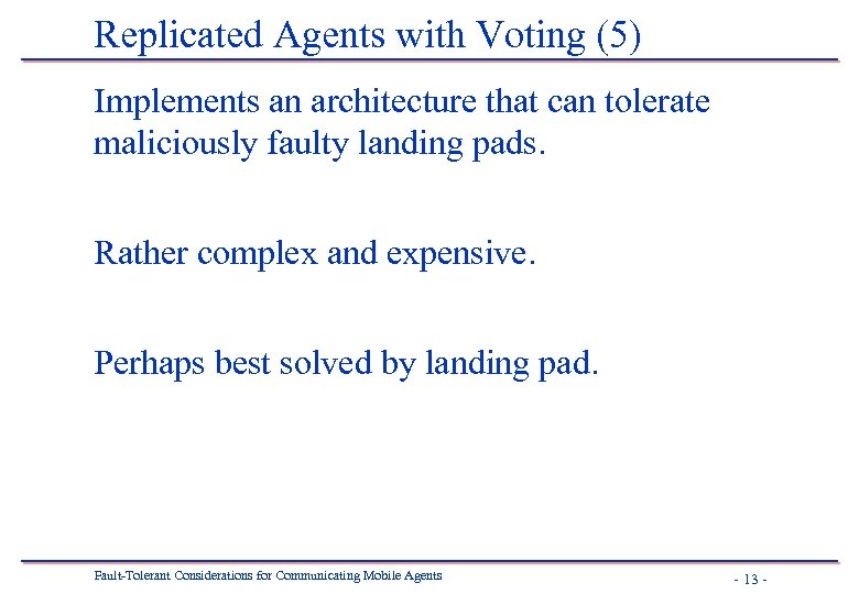 Replicated Agents with Voting (5) Implements an architecture that can tolerate maliciously faulty landing