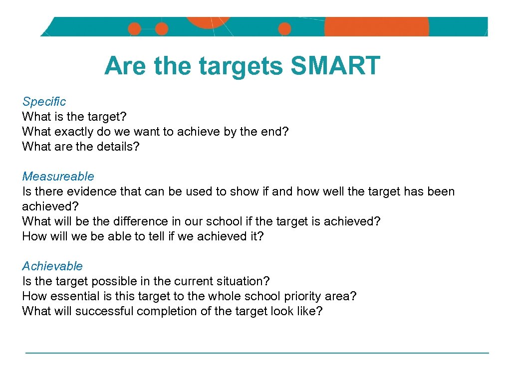 NSW DEPARTMENT OF EDUCATION AND TRAINING Are the targets SMART Specific What is the