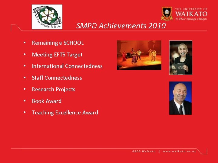SMPD Achievements 2010 • Remaining a SCHOOL • Meeting EFTS Target • International Connectedness