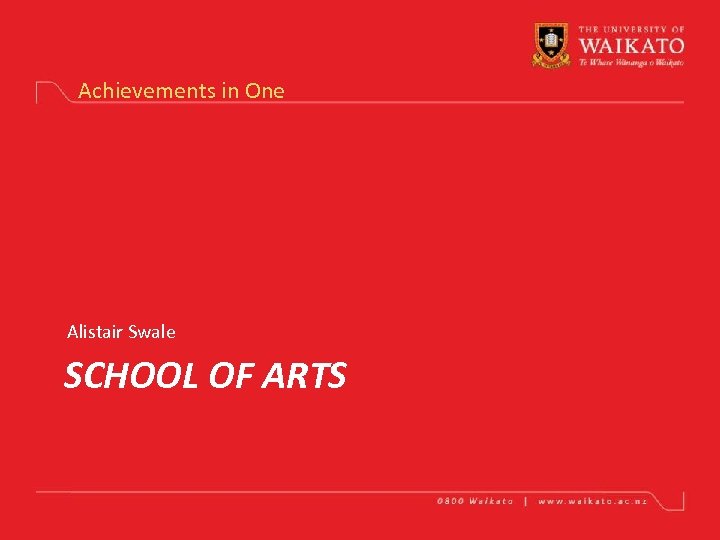 Achievements in One Alistair Swale SCHOOL OF ARTS 