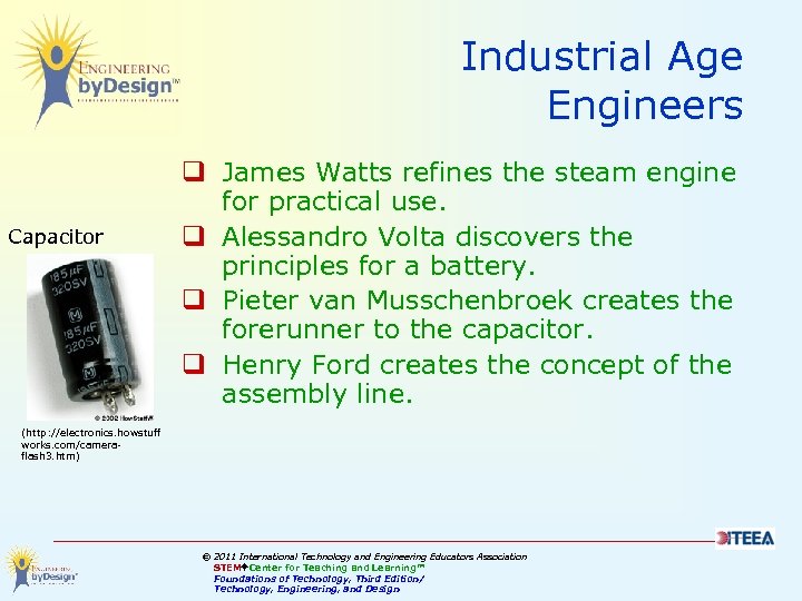 Industrial Age Engineers Capacitor q James Watts refines the steam engine for practical use.