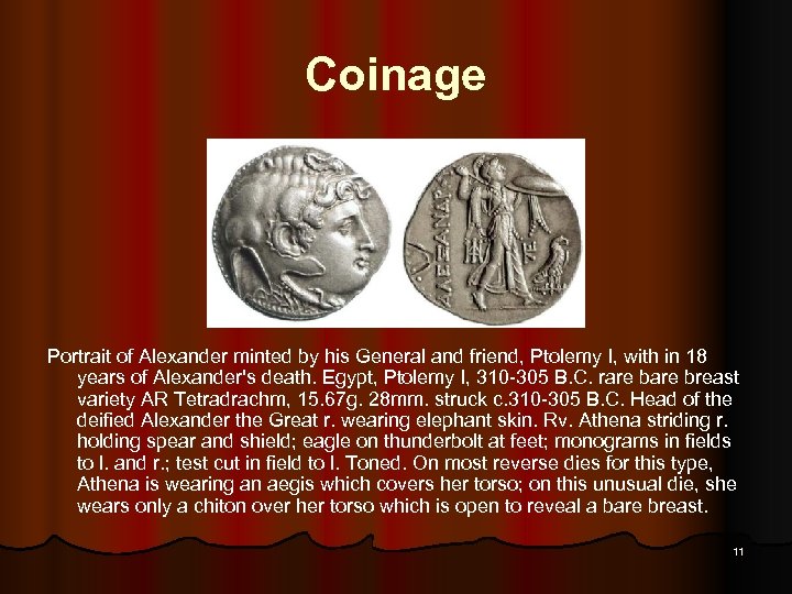 Coinage Portrait of Alexander minted by his General and friend, Ptolemy I, with in