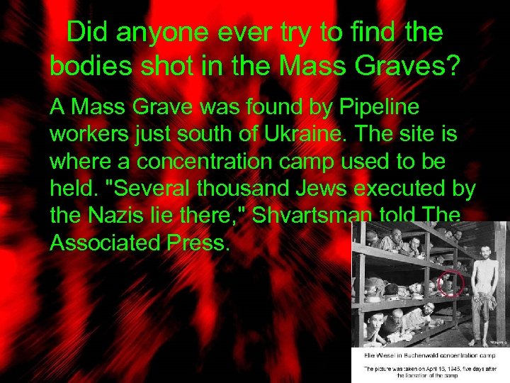 Did anyone ever try to find the bodies shot in the Mass Graves? A