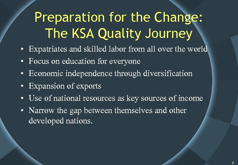 Preparation for the Change: The KSA Quality Journey • • • Expatriates and skilled