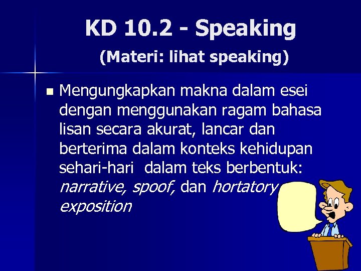 KD 10. 2 - Speaking (Materi: lihat speaking) n Mengungkapkan makna dalam esei dengan