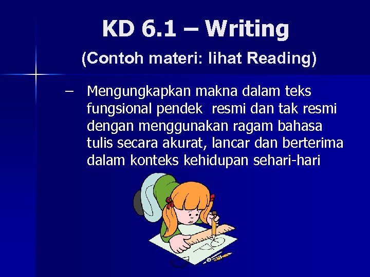 KD 6. 1 – Writing (Contoh materi: lihat Reading) – Mengungkapkan makna dalam teks