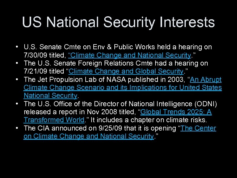 US National Security Interests • U. S. Senate Cmte on Env & Public Works