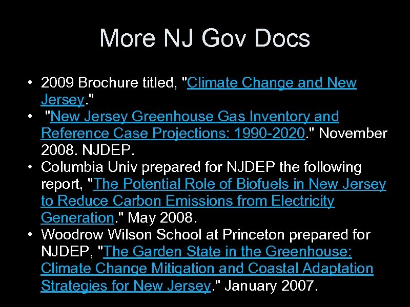 More NJ Gov Docs • 2009 Brochure titled, "Climate Change and New Jersey. "