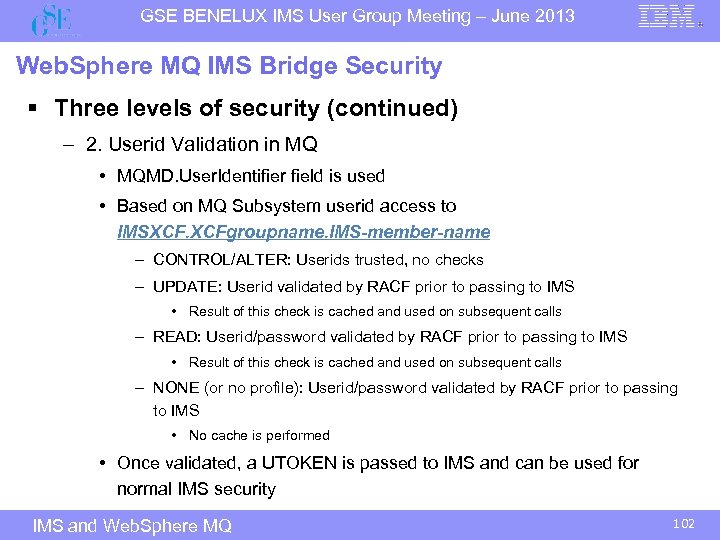 GSE BENELUX IMS User Group Meeting – June 2013 Web. Sphere MQ IMS Bridge