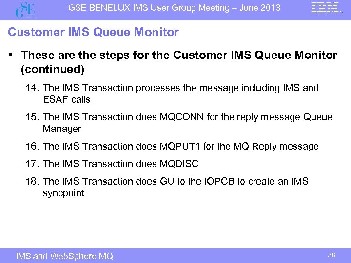 GSE BENELUX IMS User Group Meeting – June 2013 Customer IMS Queue Monitor §