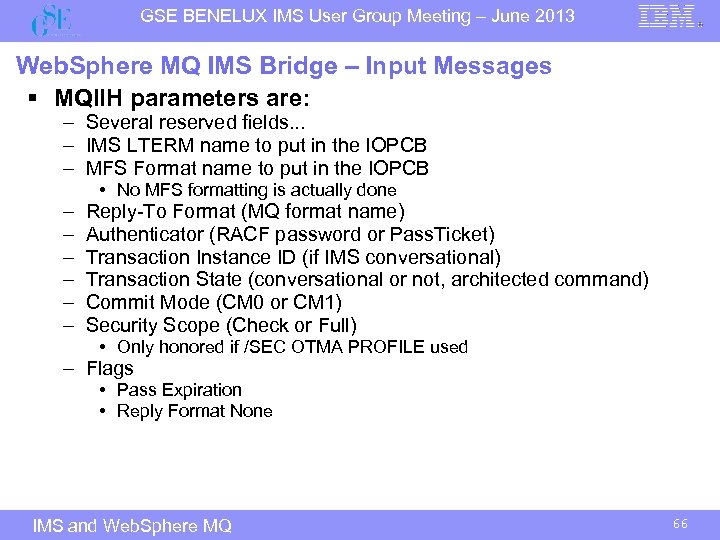 GSE BENELUX IMS User Group Meeting – June 2013 Web. Sphere MQ IMS Bridge