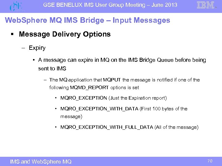 GSE BENELUX IMS User Group Meeting – June 2013 Web. Sphere MQ IMS Bridge