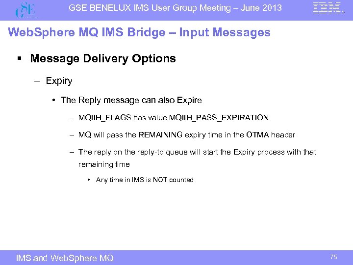 GSE BENELUX IMS User Group Meeting – June 2013 Web. Sphere MQ IMS Bridge