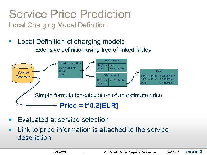 Service Prediction Local Charging Model Definition § Local Definition of charging models – Extensive