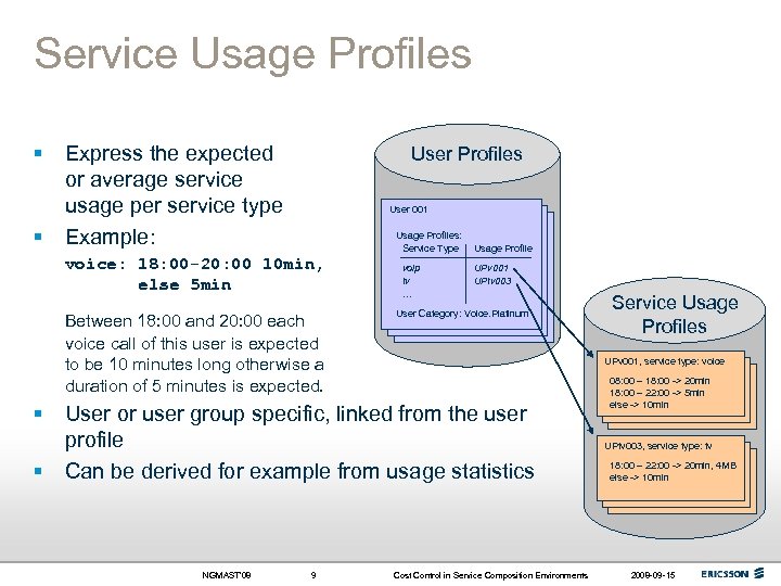 Service Usage Profiles § § Express the expected or average service usage per service