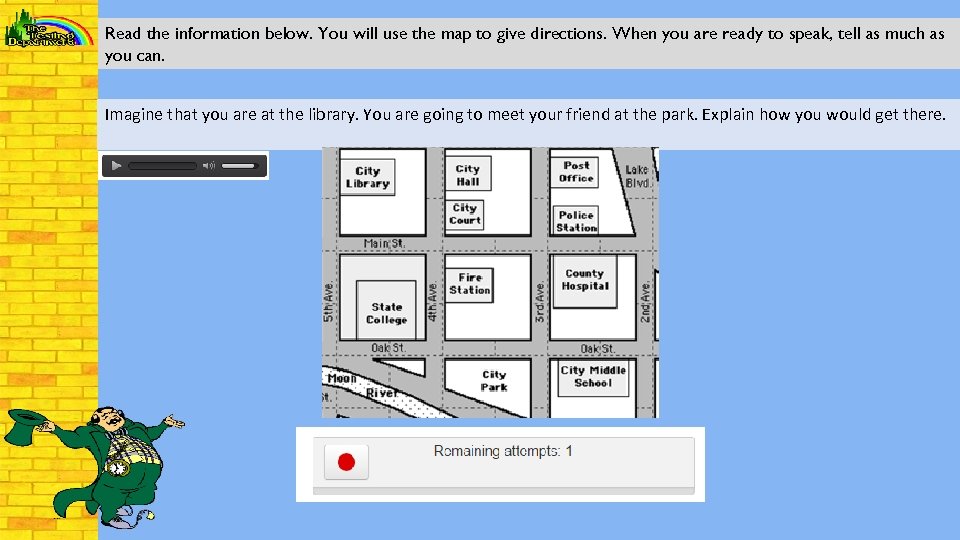 Read the information below. You will use the map to give directions. When you