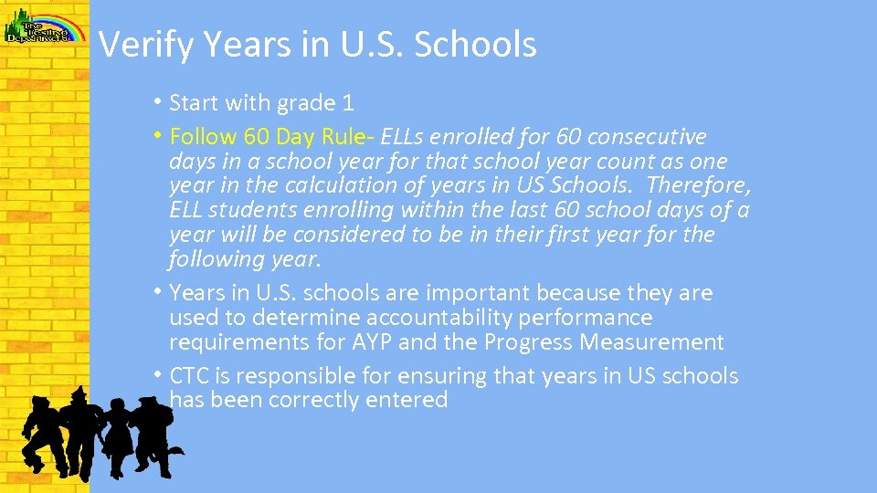 Verify Years in U. S. Schools • Start with grade 1 • Follow 60
